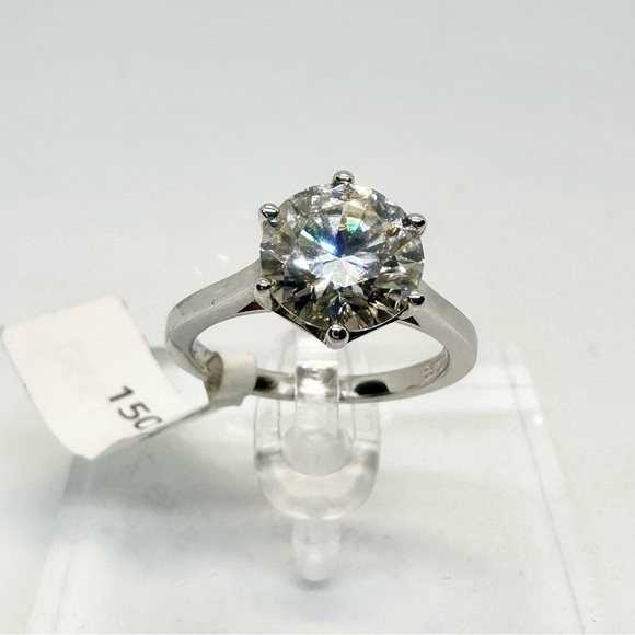 Moissanite Diamond Engagement Ring Platinum 3Ct six Prong Round Cut halo Size 7 - Picture 1 of 14